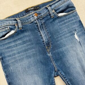 Hudson Jeans Womens 32 Barbara Super Skinny Distressed Ripped Dark Wash Denim‎